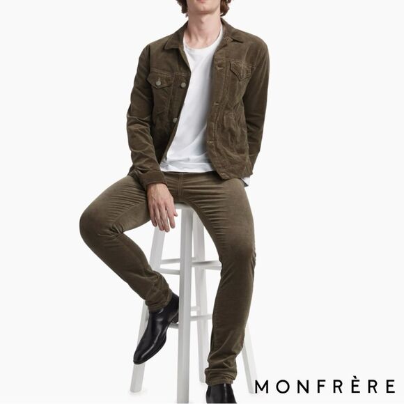 Monfrère **NWT** Mens Dean Stretch Velvet Trucker Jacket in Asphalt - Picture 3 of 8